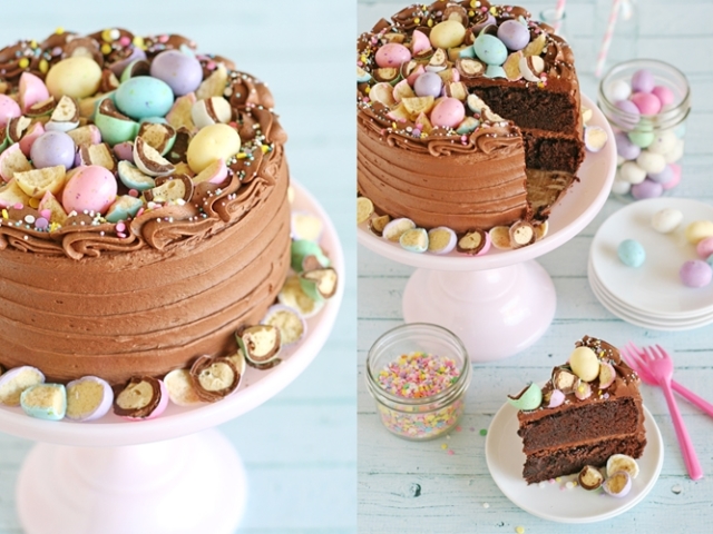Receta paso a paso de tarta de chocolate malteada para Pascua
